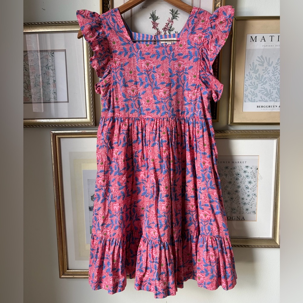 Pink Chicken Flutter Sleeve Girls Floral Dress 12Y